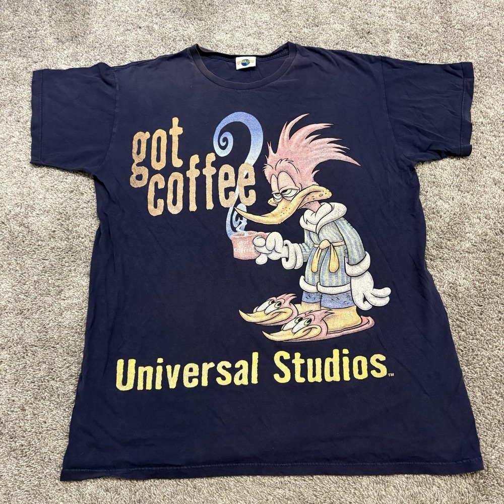Woody Woodpecker Shirt OSFA Universal Studios Got Coffee? Vintage Theme Park Tee